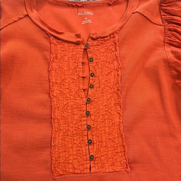 Anthropologie Orange Puff Sleeve Blouse - Picture 4 of 8